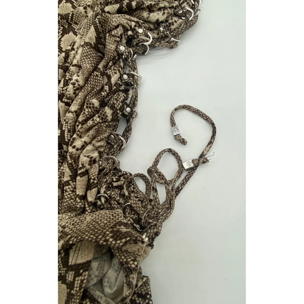 Michael Kors Snakeskin Ruched Side Grommet Dress Tan Brown‎ Short Sleeve Medium